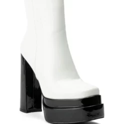 AZALEA WANG YOU GO-GO GIRL CHUNKY PLATFORM BOOTIE IN BLACK WHITE -AZALEA WANG Shop azalea wang you go go girl chunky platform bootie in black white black white 3 3