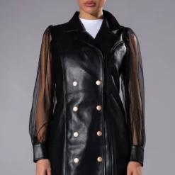 BADDIE ERA LONG PU BLAZER WITH CHIFFON ARMS