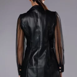 BADDIE ERA LONG PU BLAZER WITH CHIFFON ARMS -AZALEA WANG Shop baddie era long pu blazer with chiffon arms black 4 4