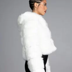 BAPE FAUX FUR JACKET IN WHITE -AZALEA WANG Shop bape faux fur jacket in white white 3 3