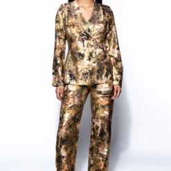 BELIEVER RHINESTONE TRIM BLAZER AND TROUSER SET -AZALEA WANG Shop believer rhinestone trim blazer and trouser set gold 12 12