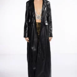 BEYOND CLASSIC LONG PU TRENCH WITH CHEETAH LINING -AZALEA WANG Shop beyond classic long pu trench with cheetah lining black 4 4 c1 c1 c1 c1 c1