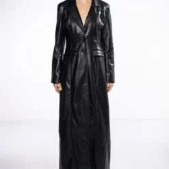 BEYOND CLASSIC LONG PU TRENCH WITH CHEETAH LINING -AZALEA WANG Shop beyond classic long pu trench with cheetah lining black 5 5 c1 c1 c1 c1 c1