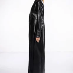 BEYOND CLASSIC LONG PU TRENCH WITH CHEETAH LINING -AZALEA WANG Shop beyond classic long pu trench with cheetah lining black 6 6 c1 c1 c1 c1 c1