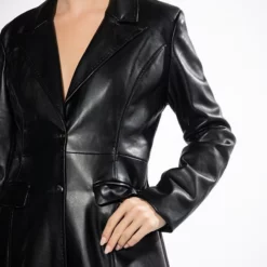 BEYOND CLASSIC LONG PU TRENCH WITH CHEETAH LINING -AZALEA WANG Shop beyond classic long pu trench with cheetah lining black 8 8 c1 c1 c1 c1