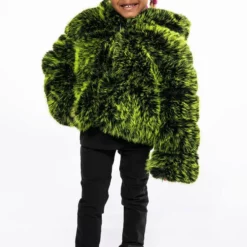 KIDS LUXE 3D FAUX FUR JACKET -AZALEA WANG Shop bianchi three dee faux fur kids jacket green 3 3