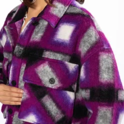 BY THE FIREPLACE FELTED PLAID CROP SHACKET -AZALEA WANG Shop blank nyc luck finder sherpa crop shacket multi 7 7