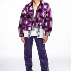 BY THE FIREPLACE FELTED PLAID CROP SHACKET -AZALEA WANG Shop blank nyc luck finder sherpa crop shacket multi 8 8