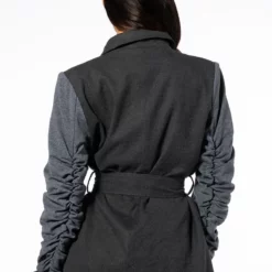 BOSS MODE RUCHED SWEATSHIRT SLEEVE BELTED BLAZER -AZALEA WANG Shop boss mode ruched sweatshirt sleeve belted blazer charcoal grey 9 9