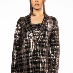 BRONZE QUEEN SEQUIN BLAZER -AZALEA WANG Shop bronze queen sequin blazer brown multi 4 4