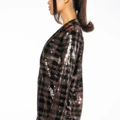 BRONZE QUEEN SEQUIN BLAZER -AZALEA WANG Shop bronze queen sequin blazer brown multi 5 5