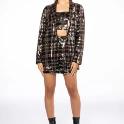 BRONZE QUEEN SEQUIN BLAZER -AZALEA WANG Shop bronze queen sequin blazer brown multi 8 8