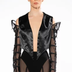 COLD SHOULDER MEANS BUSINESS BLAZER -AZALEA WANG Shop cold shoulder means business blazer black 3 3