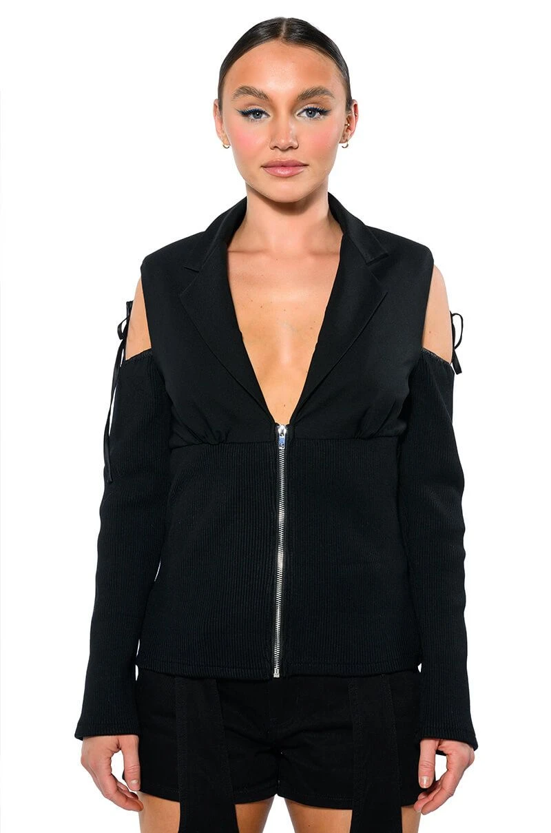 COLD SHOULDER RIBBED BLAZER 5 COLD SHOULDER RIBBED BLAZER - Image 3