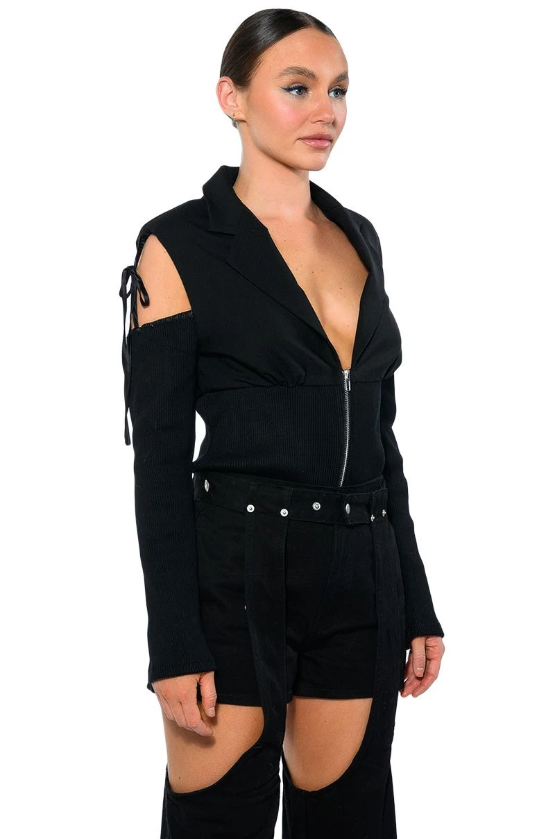 COLD SHOULDER RIBBED BLAZER 6 COLD SHOULDER RIBBED BLAZER - Image 4