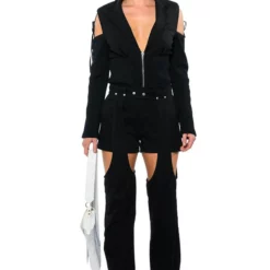 COLD SHOULDER RIBBED BLAZER 15 COLD SHOULDER RIBBED BLAZER -AZALEA WANG Shop cold shoulder ribbed blazer black 5 5