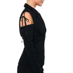 COLD SHOULDER RIBBED BLAZER 17 COLD SHOULDER RIBBED BLAZER -AZALEA WANG Shop cold shoulder ribbed blazer black 7 7