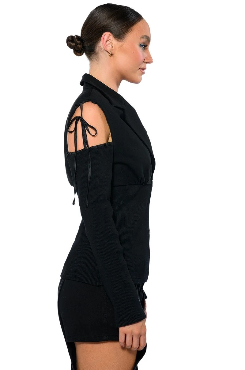 COLD SHOULDER RIBBED BLAZER 9 COLD SHOULDER RIBBED BLAZER - Image 7