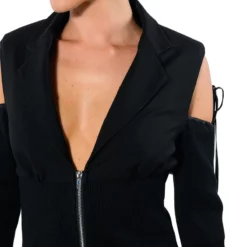 COLD SHOULDER RIBBED BLAZER 19 COLD SHOULDER RIBBED BLAZER -AZALEA WANG Shop cold shoulder ribbed blazer black 9 9