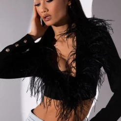 COME ON BABY FEATHER CROP BLAZER