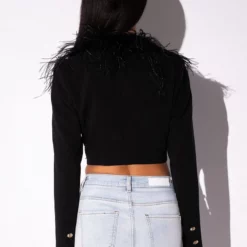 COME ON BABY FEATHER CROP BLAZER 13 COME ON BABY FEATHER CROP BLAZER -AZALEA WANG Shop come on baby feather crop blazer black 5 5