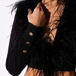 COME ON BABY FEATHER CROP BLAZER 14 COME ON BABY FEATHER CROP BLAZER -AZALEA WANG Shop come on baby feather crop blazer black 6 6