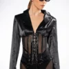 LARA CORSET STYLE SATIN BLAZER -AZALEA WANG Shop coreset style blazer jacket black 1 1