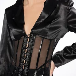 LARA CORSET STYLE SATIN BLAZER -AZALEA WANG Shop coreset style blazer jacket black 7 7