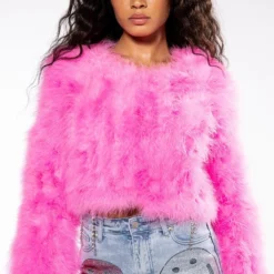 SWEET TALK FEATHER JACKET IN PINK