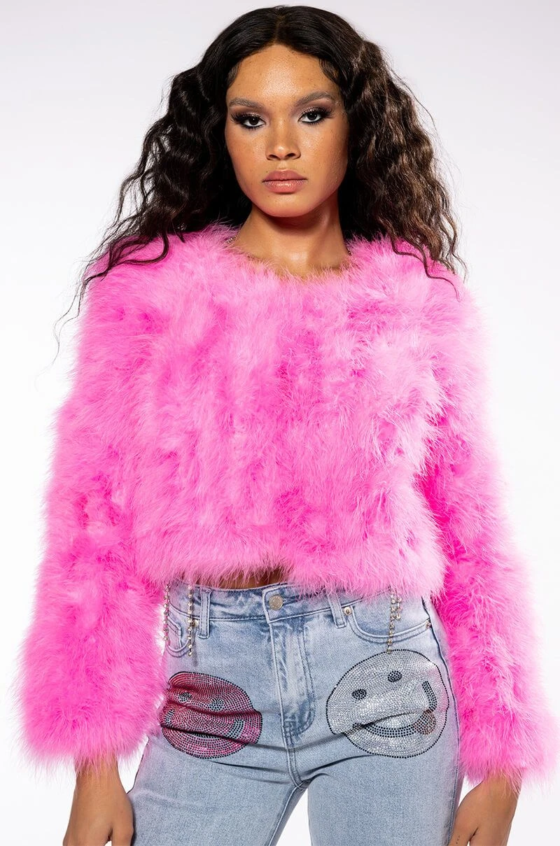 SWEET TALK FEATHER JACKET IN PINK 3 SWEET TALK FEATHER JACKET IN PINK