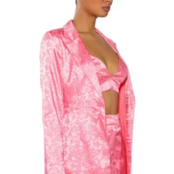 DAYDREAM SATIN FLORAL BLAZER -AZALEA WANG Shop daydream satin floral blazer pink 3 3