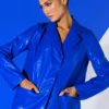 DETERMINED MIND FAUX LEATHER BLAZER -AZALEA WANG Shop determined mind faux leather blazer royal blue 1 1