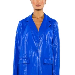 DETERMINED MIND FAUX LEATHER BLAZER -AZALEA WANG Shop determined mind faux leather blazer royal blue 5 5