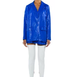DETERMINED MIND FAUX LEATHER BLAZER -AZALEA WANG Shop determined mind faux leather blazer royal blue 7 7