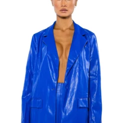 DETERMINED MIND FAUX LEATHER BLAZER -AZALEA WANG Shop determined mind faux leather blazer royal blue 9 9