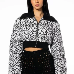 DITZY DAISY CROP PUFFER -AZALEA WANG Shop ditzy daisy crop puffer black white 5 5