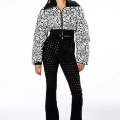 DITZY DAISY CROP PUFFER -AZALEA WANG Shop ditzy daisy crop puffer black white 9 9