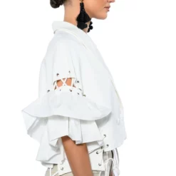 EASY DOES IT RUFFLE SLEEVE CROP BLAZER -AZALEA WANG Shop easy does it ruffle sleeve crop blazer white 6 6