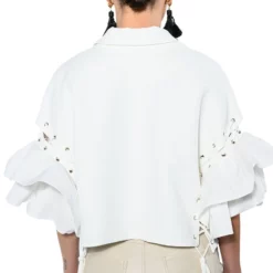 EASY DOES IT RUFFLE SLEEVE CROP BLAZER -AZALEA WANG Shop easy does it ruffle sleeve crop blazer white 7 7