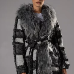 FAUX FUR WOOL MIX COAT -AZALEA WANG Shop faux fur wool mix coat charcoal grey 2 2