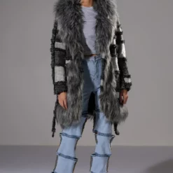 FAUX FUR WOOL MIX COAT -AZALEA WANG Shop faux fur wool mix coat charcoal grey 3 3