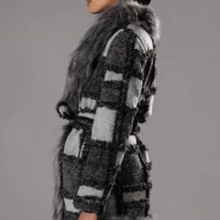 FAUX FUR WOOL MIX COAT -AZALEA WANG Shop faux fur wool mix coat charcoal grey 4 4