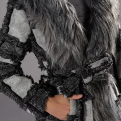 FAUX FUR WOOL MIX COAT -AZALEA WANG Shop faux fur wool mix coat charcoal grey 6 6