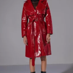 FEELING EXTRA BOSSY RED CROC TRENCH -AZALEA WANG Shop feeling extra bossy red croc trench red 3 3