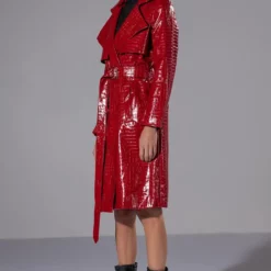 FEELING EXTRA BOSSY RED CROC TRENCH -AZALEA WANG Shop feeling extra bossy red croc trench red 4 4