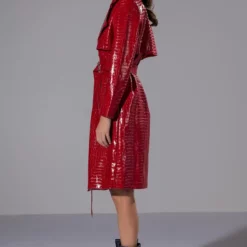 FEELING EXTRA BOSSY RED CROC TRENCH -AZALEA WANG Shop feeling extra bossy red croc trench red 5 5