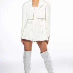 FIFTH AVE CROP RHINESTONE BLAZER -AZALEA WANG Shop fifth ave crop rhinestone blazer white 8 8