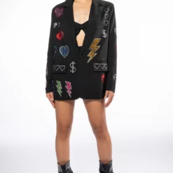FLASHING LIGHTS RHINESTONE EMBELLISHED BLAZER -AZALEA WANG Shop flashing lights embellished blazer black multi 10 10