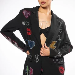 FLASHING LIGHTS RHINESTONE EMBELLISHED BLAZER