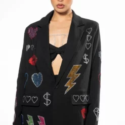 FLASHING LIGHTS RHINESTONE EMBELLISHED BLAZER -AZALEA WANG Shop flashing lights embellished blazer black multi 5 5